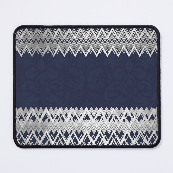 Item preview, Horizontal, elegant, modern, silver zig zag lines, navy blue pattern designed and sold by Svitac.
