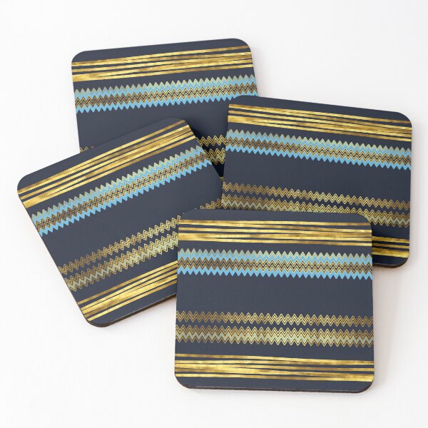 Item preview, Horizontal, elegant, modern, gold zig zag lines, navy blue, turquoise designed and sold by Svitac.