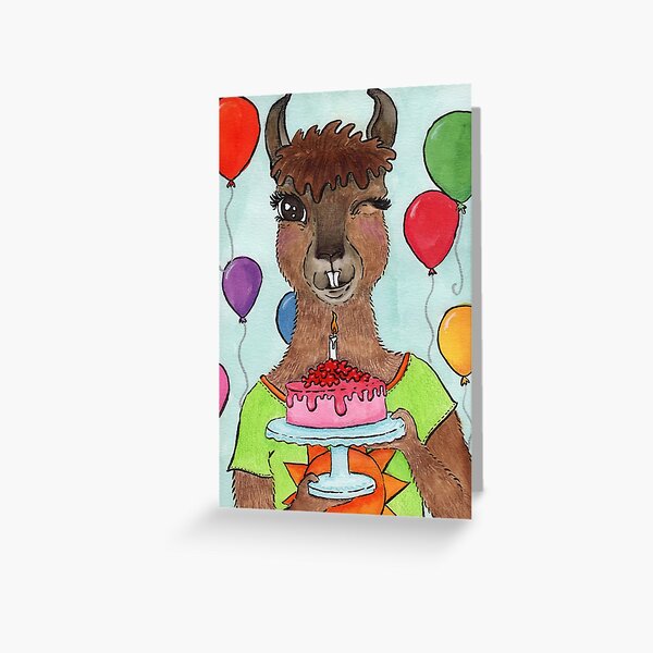 Llamazing : Llama with Cake Juvenile Birthday Card for Kids