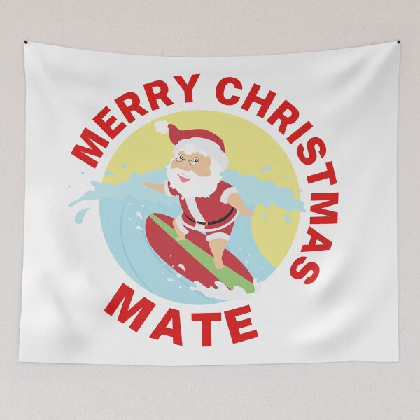 Item preview, Merry Christmas Mate | Aussie Xmas | Santa Surfing | Red/ White designed and sold by Aussies-R-Us.