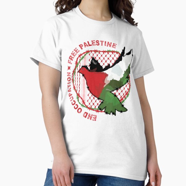 Item preview, End Occupation Free Palestine with Palestinian Arabic Kufiya Hatta Pattern -red designed and sold by Hurriyyatee.