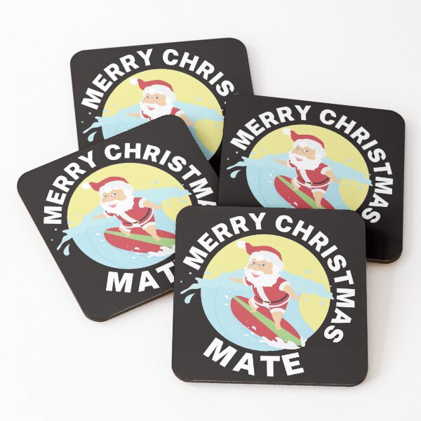 Item preview, Merry Christmas Mate | Aussie Xmas | Santa Surfing | White/ Black designed and sold by Aussies-R-Us.