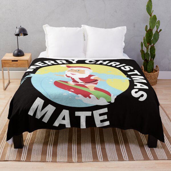 Item preview, Merry Christmas Mate | Aussie Xmas | Santa Surfing | White/ Black designed and sold by Aussies-R-Us.