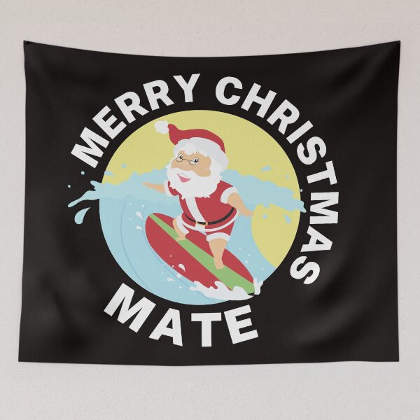 Item preview, Merry Christmas Mate | Aussie Xmas | Santa Surfing | White/ Black designed and sold by Aussies-R-Us.