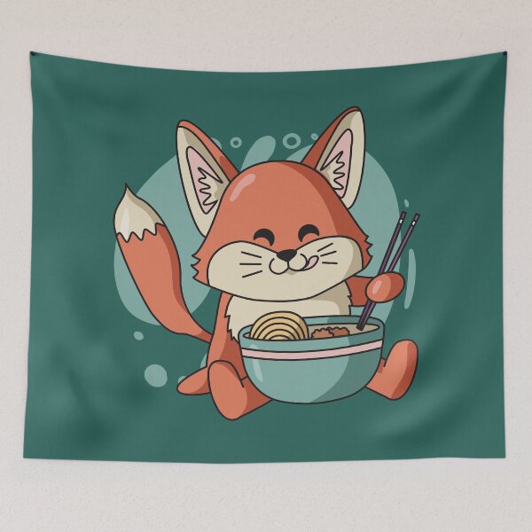 Item preview, Cute Fox Eating Ramen Noodles designed and sold by SLAG-Creative.