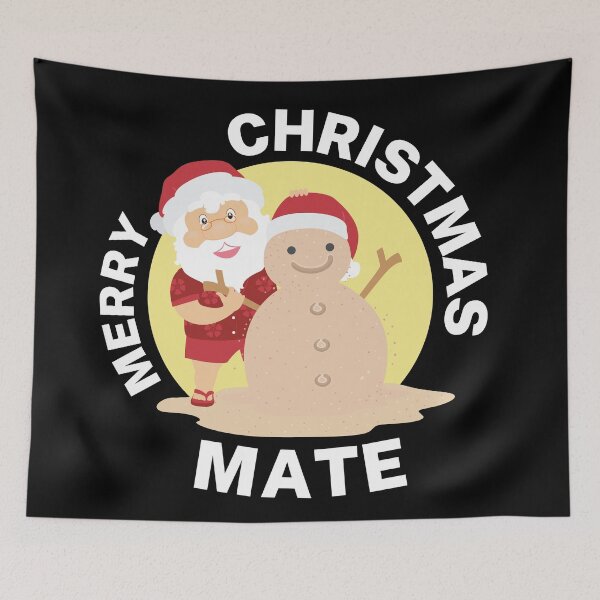 Item preview, Merry Christmas Mate | Aussie Xmas | Santa Sand Snowman | White/ Black designed and sold by Aussies-R-Us.