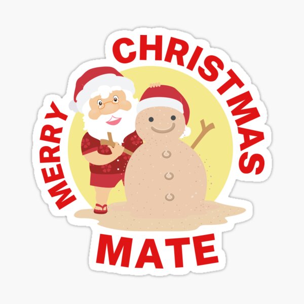"Merry Christmas Mate Aussie Xmas Santa Sand Snowman White/ Black