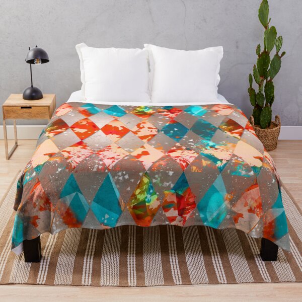 Item preview, Diamond pattern, teal, turquoise, beige, red, orange, white, light grey, modern, abstract designed and sold by Svitac.