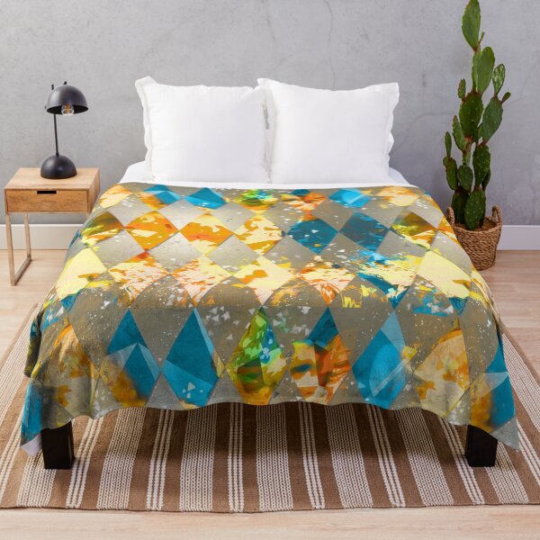 Item preview, Diamond pattern, teal, turquoise, beige, yellow, white, light grey, modern, abstract designed and sold by Svitac.