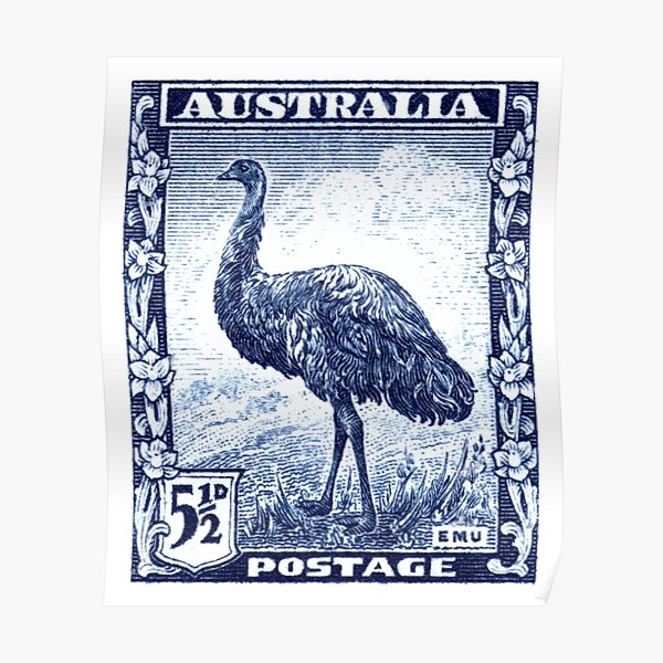 1942 Australia Emu Bird Postage Stamp Poster