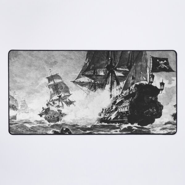 Item preview, PIRATE SHIP BATTLE IN BLACK WHITE Nautical Collection designed and sold by BulganLumini.