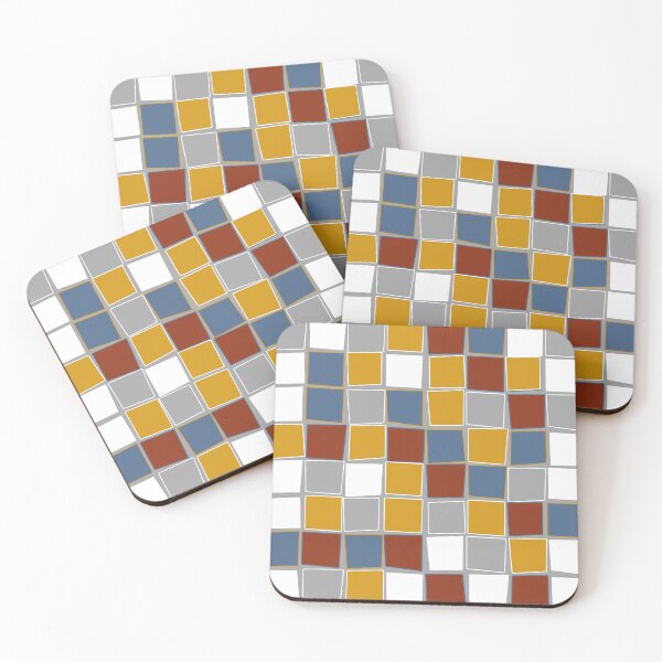 Item preview, Squares, grey, white, mustard yellow, pastel, red, blue designed and sold by Svitac.