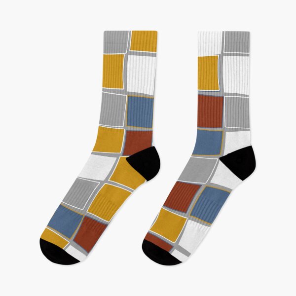Item preview, Squares, grey, white, mustard yellow, pastel, red, blue designed and sold by Svitac.