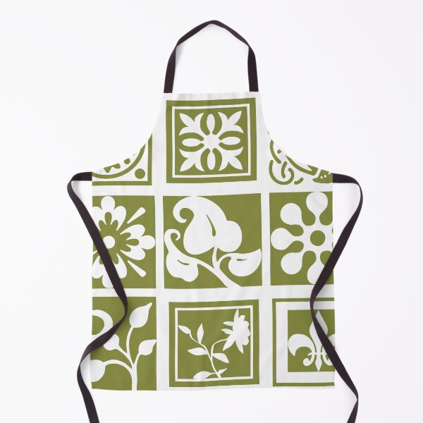 Artikelvorschau, Modern, floral patchwork, white, olive green, pattern entworfen und verkauft von Svitac.