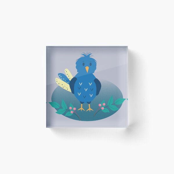 Funny blue whimsical birdie Acrylic Block