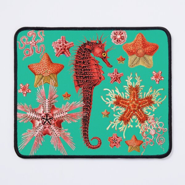 Item preview, RED SEAHORSE AND SEASTARS IN TURQUOISE BLUE GREEN Sea Life designed and sold by BulganLumini.