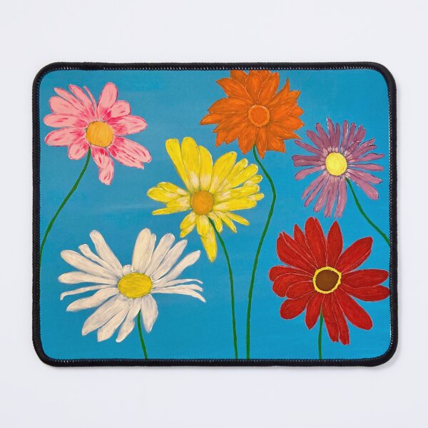 Item preview, Multi colour daisies on blue designed and sold by Ruth Breen Artwork .