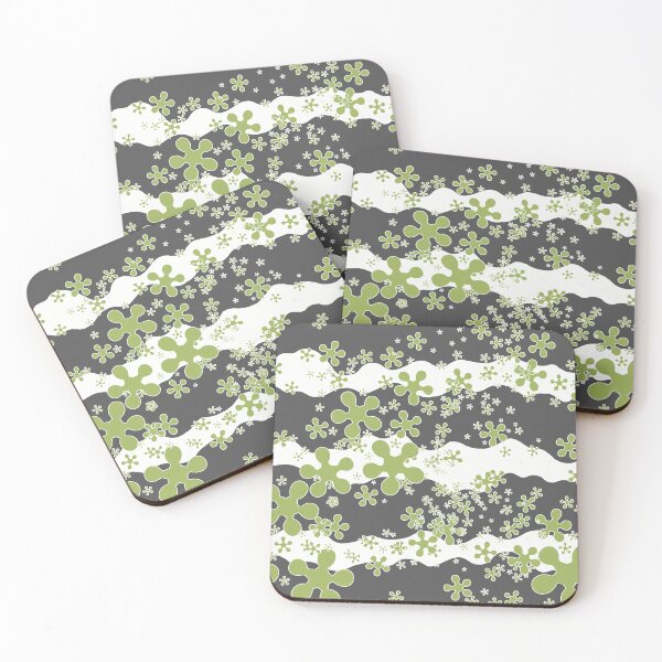 Artikelvorschau, Horizontal waves, grey, olive green, white, lines, flowers entworfen und verkauft von Svitac.