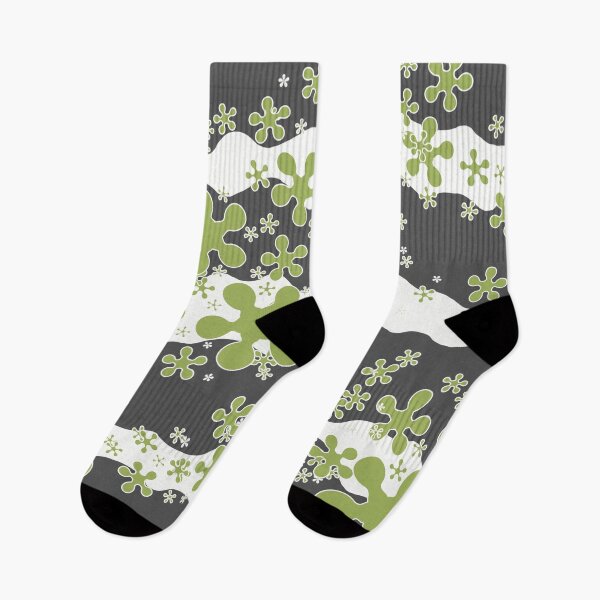 Item preview, Horizontal waves, grey, olive green, white, lines, flowers designed and sold by Svitac.