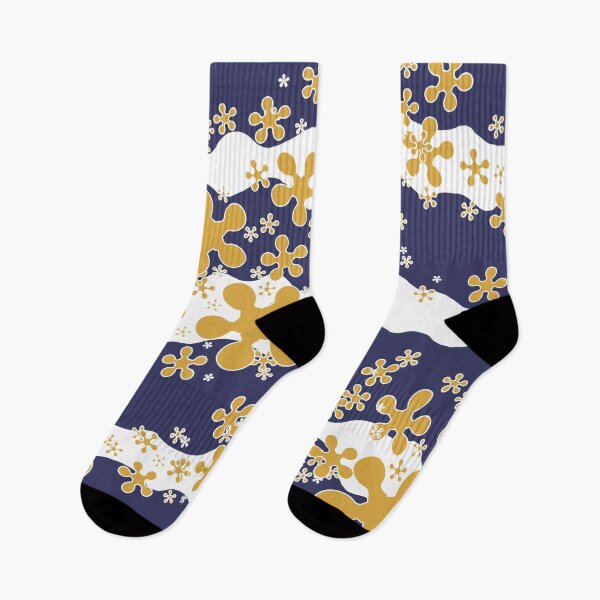 Artikelvorschau, Horizontal waves, lines, flowers, navy blue, mustard yellow, white, entworfen und verkauft von Svitac.