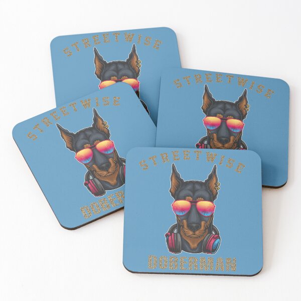 Item preview, Streetwise Doberman,  An illustration of a Doberman Dogs Head looking stylish with Sunglasses and Headphone and pierced ears. Titled: Streetwise Doberman designed and sold by PetLovers-Trust.