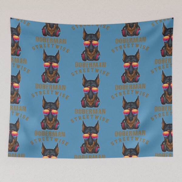 Item preview, Streetwise Doberman,  An illustration of a Doberman Dogs Head looking stylish with Sunglasses and Headphone and pierced ears. Titled: Streetwise Doberman designed and sold by PetLovers-Trust.