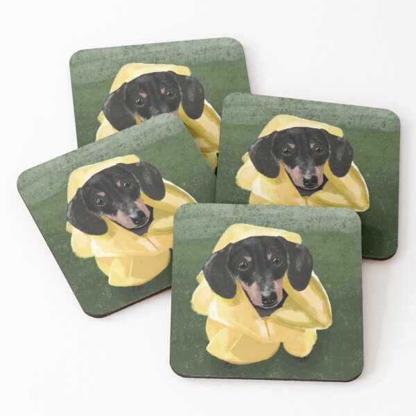 Item preview, Dachshund Weiner sausage dog wearing a raincoat designed and sold by PaperPaper.