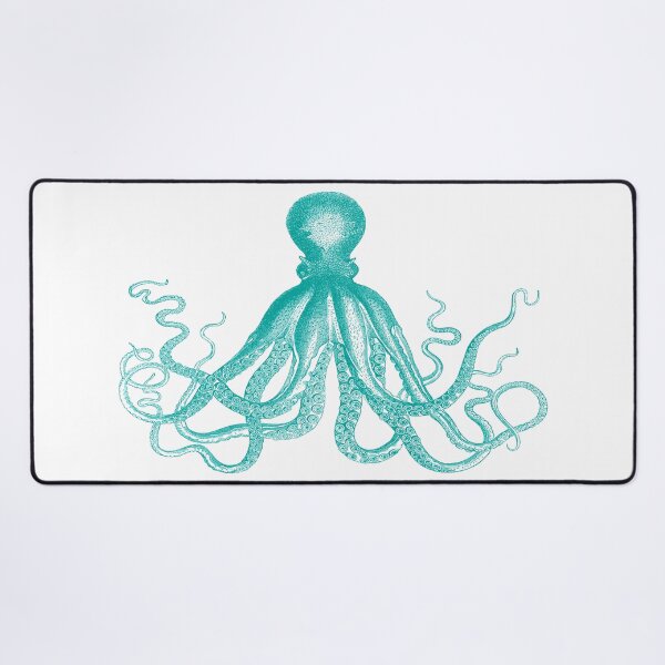 Octopus | Vintage Octopus | Tentacles | Sea Creatures | Nautical | Ocean | Sea | Beach | Teal and White | Desk Mat