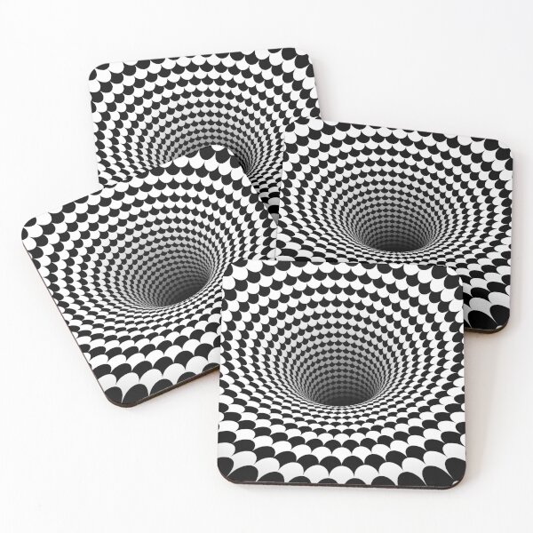 Optical Illusion Black and White Scales Houndstooth Black Hole Vortex Coasters (Set of 4)