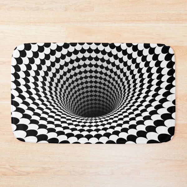 Optical Illusion Black and White Scales Houndstooth Black Hole Vortex Bath Mat