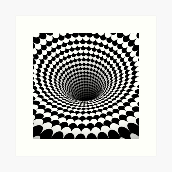 Aperçu de l'œuvre Illusion d'optique Échelles noires et blanches Vortex de trou noir pied-de-poule créée et vendue par hyproinc.
