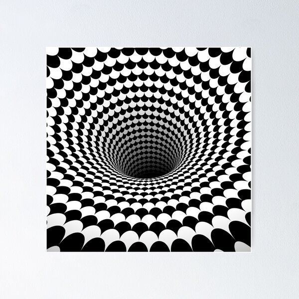 Optical Illusion Op Art Radial Stripes Warped Black Hole Rug by BJORLIE