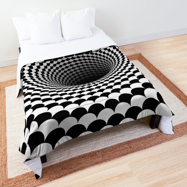Optical Illusion Black and White Scales Houndstooth Black Hole Vortex Comforter