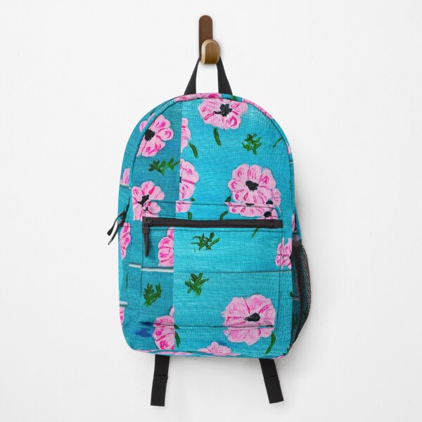 Item preview, Pretty pink flowers on a green blue background  designed and sold by Ruth Breen Artwork .