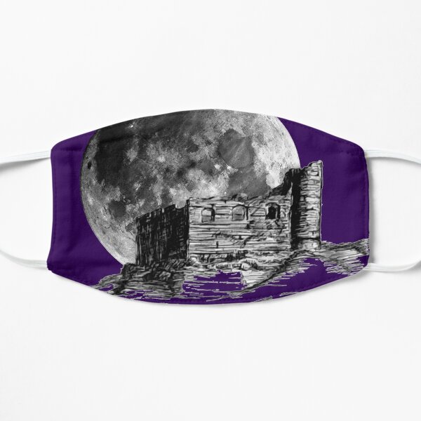 Old Stone Castle Ruins in the Moonlight Flat Mask
