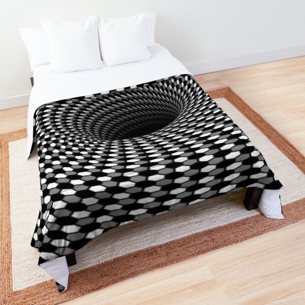 Optical Illusion  Hexagon Honeycomb Gray White Black Hole Vortex Comforter