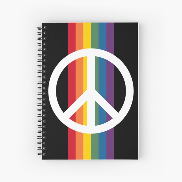 Peace Sign with Retro Rainbow Stripe - Vintage 1970s 1980s Style - 70s, 80s Spiral Notebook