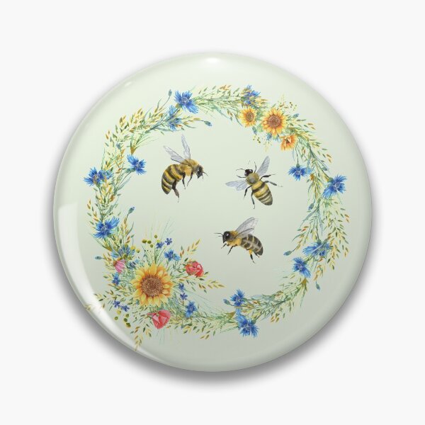 Artikelvorschau, Drei Bienen im Flug in einem Blumenkranz. entworfen und verkauft von TeeRayBee.