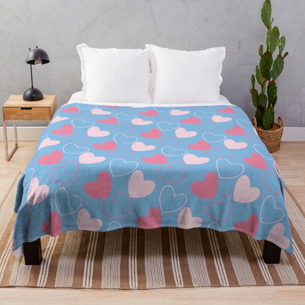 Item preview, Small pink hearts pattern on blue background designed and sold by iCraftCafe.