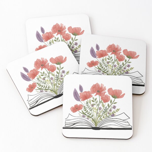 Artikelvorschau, Aquarell offenes Buch mit Blumen rote Blumen entworfen und verkauft von Unish.