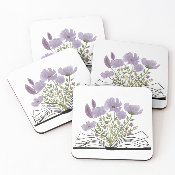 Artikelvorschau, Aquarell offenes Buch mit Blumen lila Blumen entworfen und verkauft von Unish.