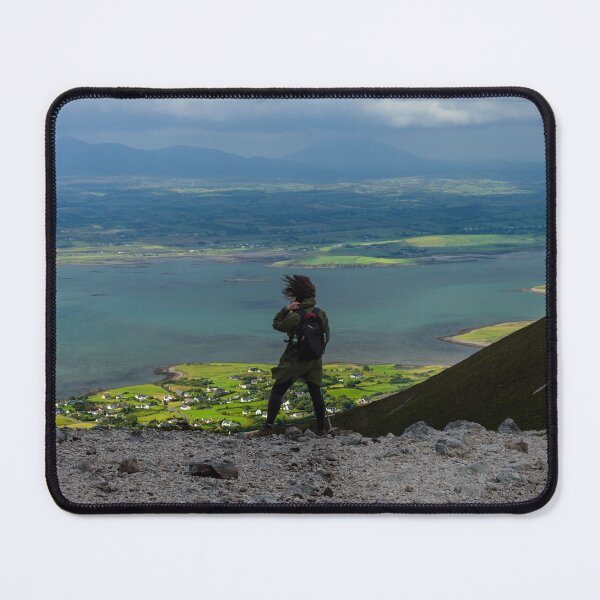 Item preview, The woman enjoys the view from top of the mountain Croagh Patrick, nicknamed the Reek in County Mayo after Mweelrea and Nephin, Ireland designed and sold by AlbertMi.