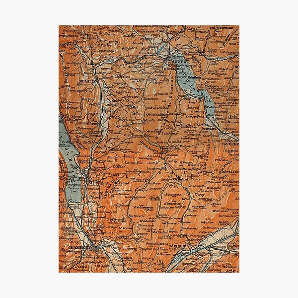 Vintage Map of Annecy France (1914) Photographic Print