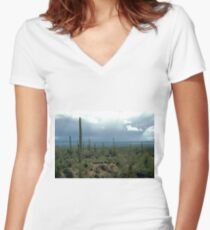 Arizona Desert and Cactuses Women's Fitted V-Neck T-Shirt