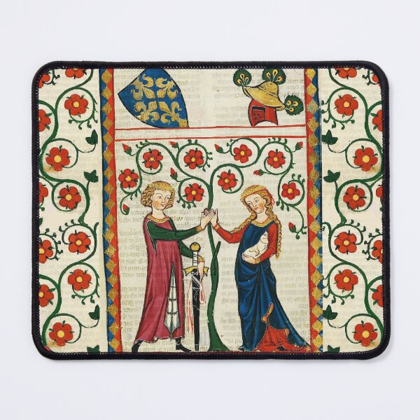 Item preview, GERMAN POET WITH HIS BELOVED LADY ,MEDIEVAL MINIATURE WITH WILD ROSES designed and sold by BulganLumini.