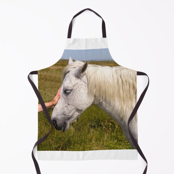 Item preview, A woman caresses a white horse in the meadow designed and sold by AlbertMi.