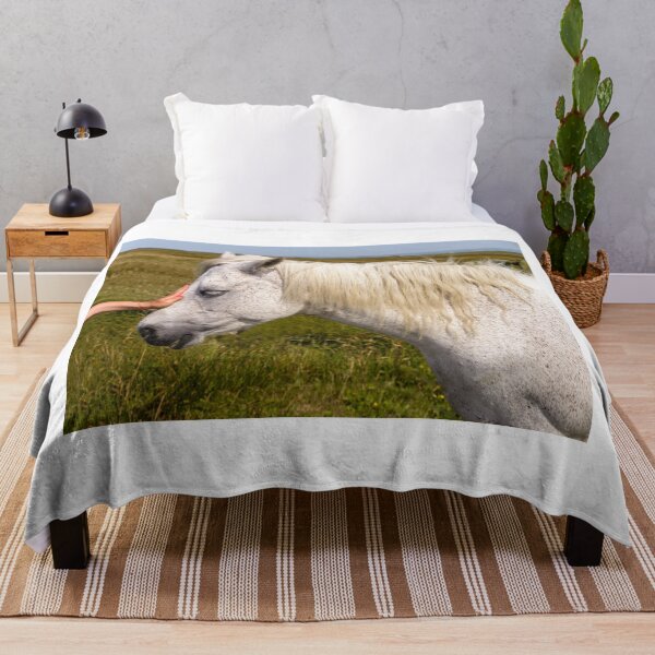 Item preview, A woman caresses a white horse in the meadow designed and sold by AlbertMi.