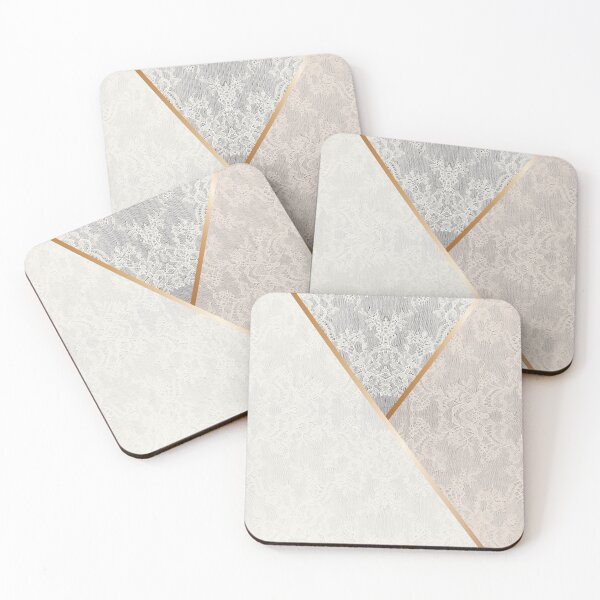Item preview, Chic White Cream Gold Minimal Geometric Floral Lace Pattern  designed and sold by LaceySkies.