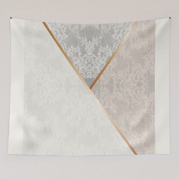 Item preview, Chic White Cream Gold Minimal Geometric Floral Lace Pattern  designed and sold by LaceySkies.