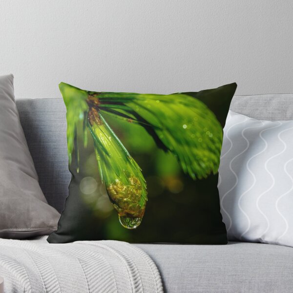 Item preview, Close up shot of reflective water drop on the pine branch in the Irish forest park morning time designed and sold by AlbertMi.
